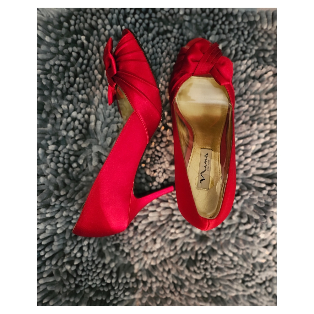 Nina Red Satin Bow Heels
